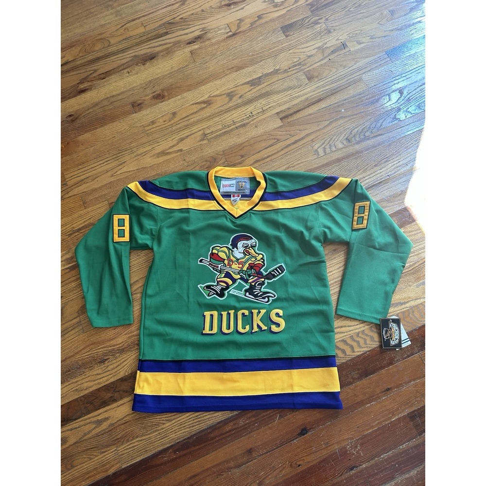 CCM Heroes Of Hockey Mighty Ducks Jersey Ressie‎ Cups #8 Size 48 Fight Strap NWT